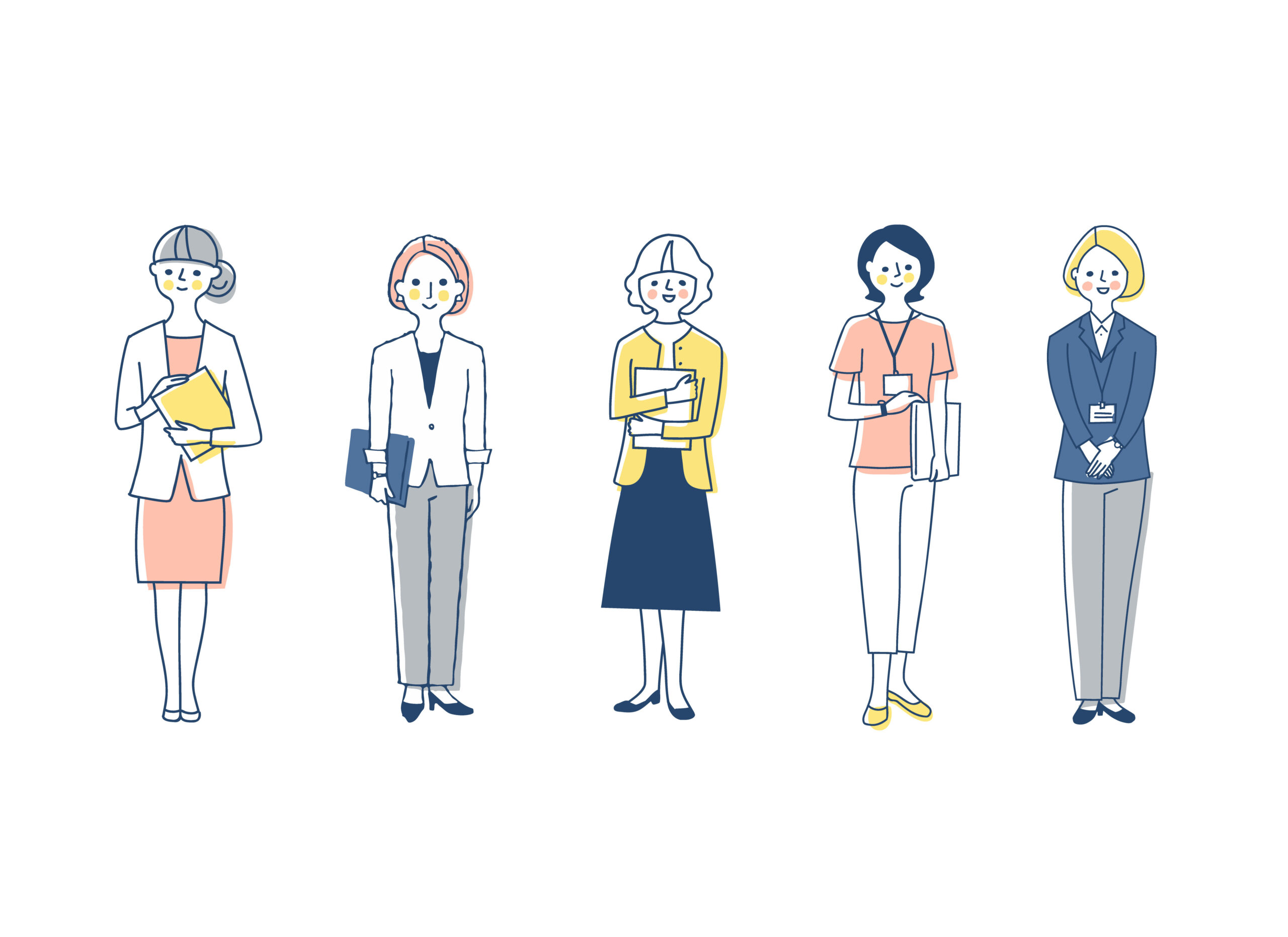 さまざまな働く女性5人　全身